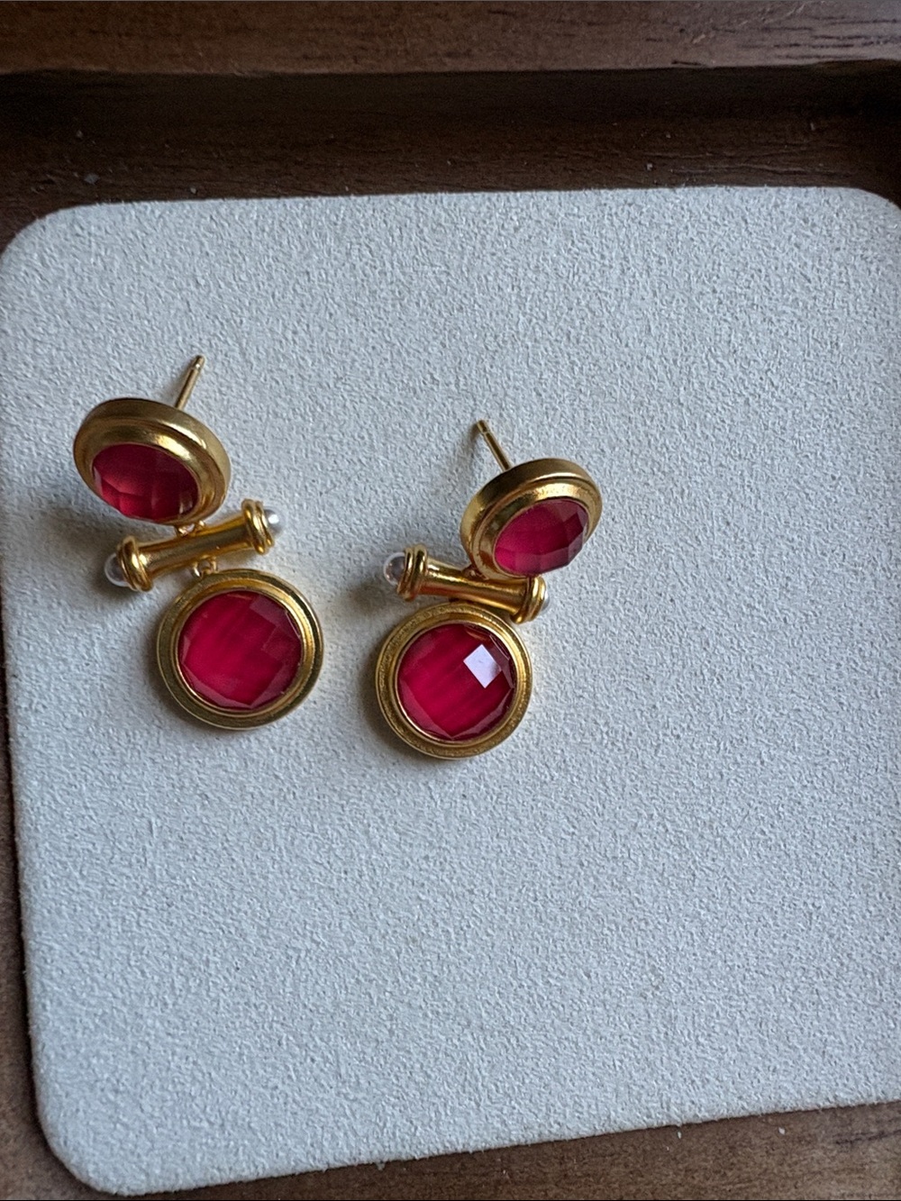 Julie Vos Gold-Tone Double-Drop Earrings with Pink Cabochons